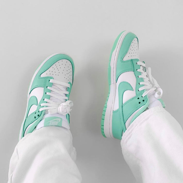 Nike Dunk Low Green Glow on feet